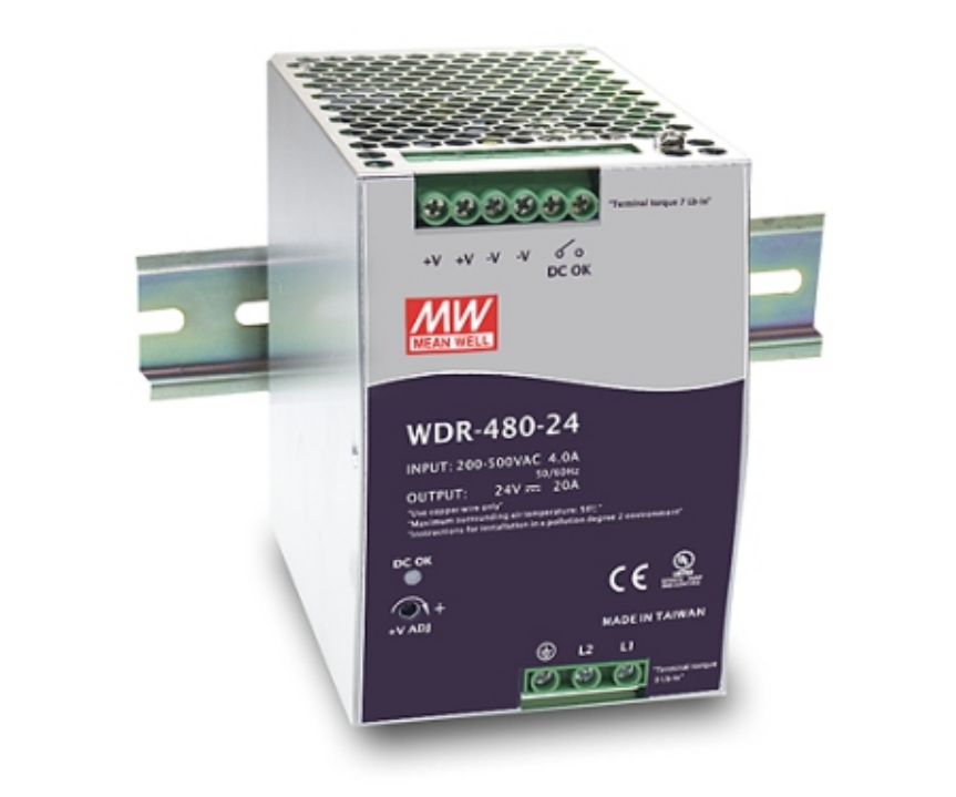 MEAN WELL明纬 WDR-480-24导轨安装PFC开关电源380V输入(480W左右) 24V20A
