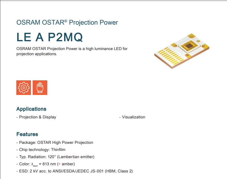 OSRAM   LE A P2MQ-TSUQ-2-0 	 LED MOD OSTAR AMBER RECT